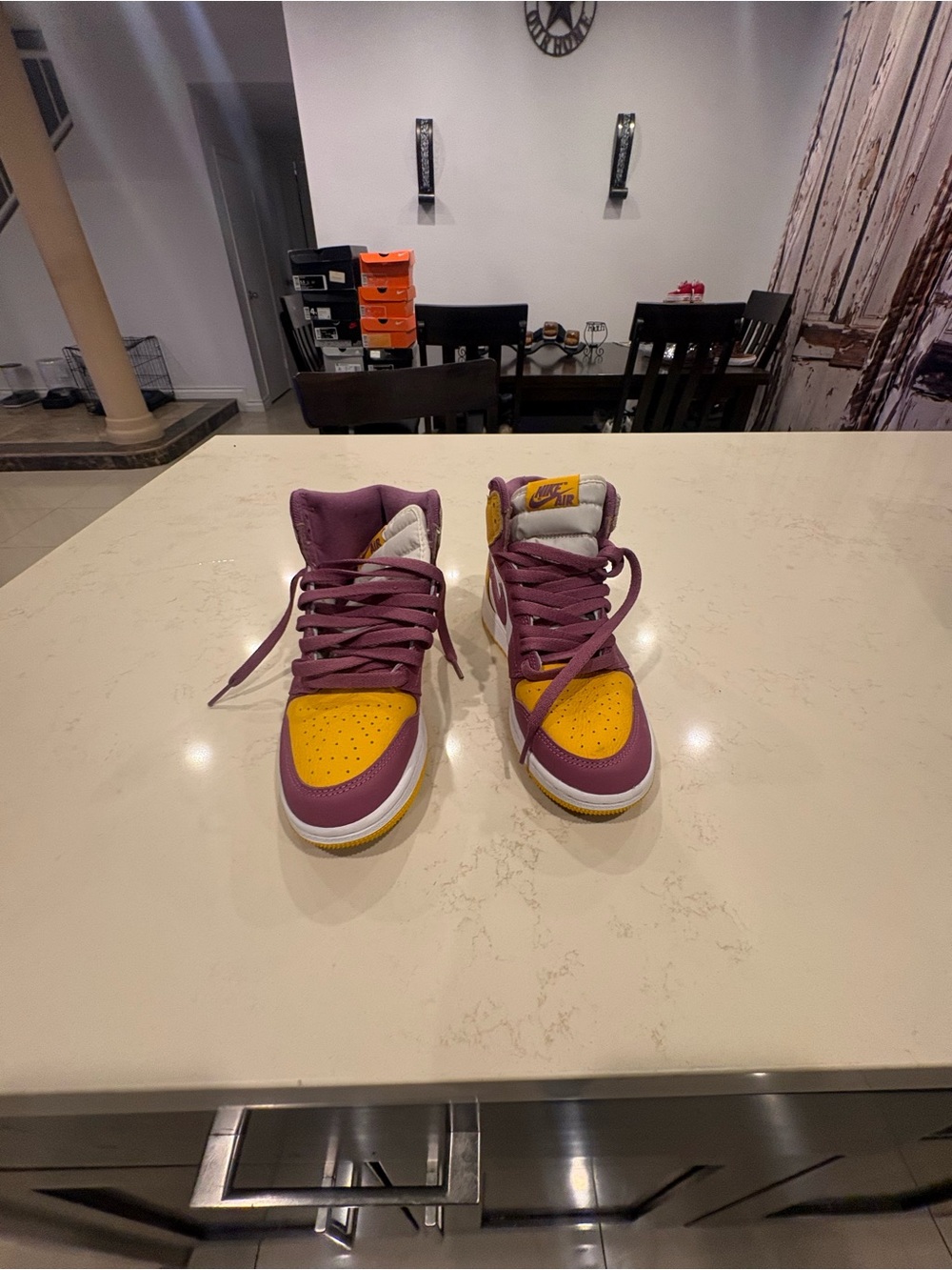 Jordan Women's High-Top Sneakers in Purple and Yellow